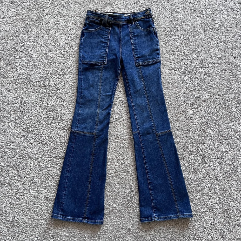 Pilcro And The Letterpress High-Rise Bootcut Utility Jeans Womens 24 Petite Blue